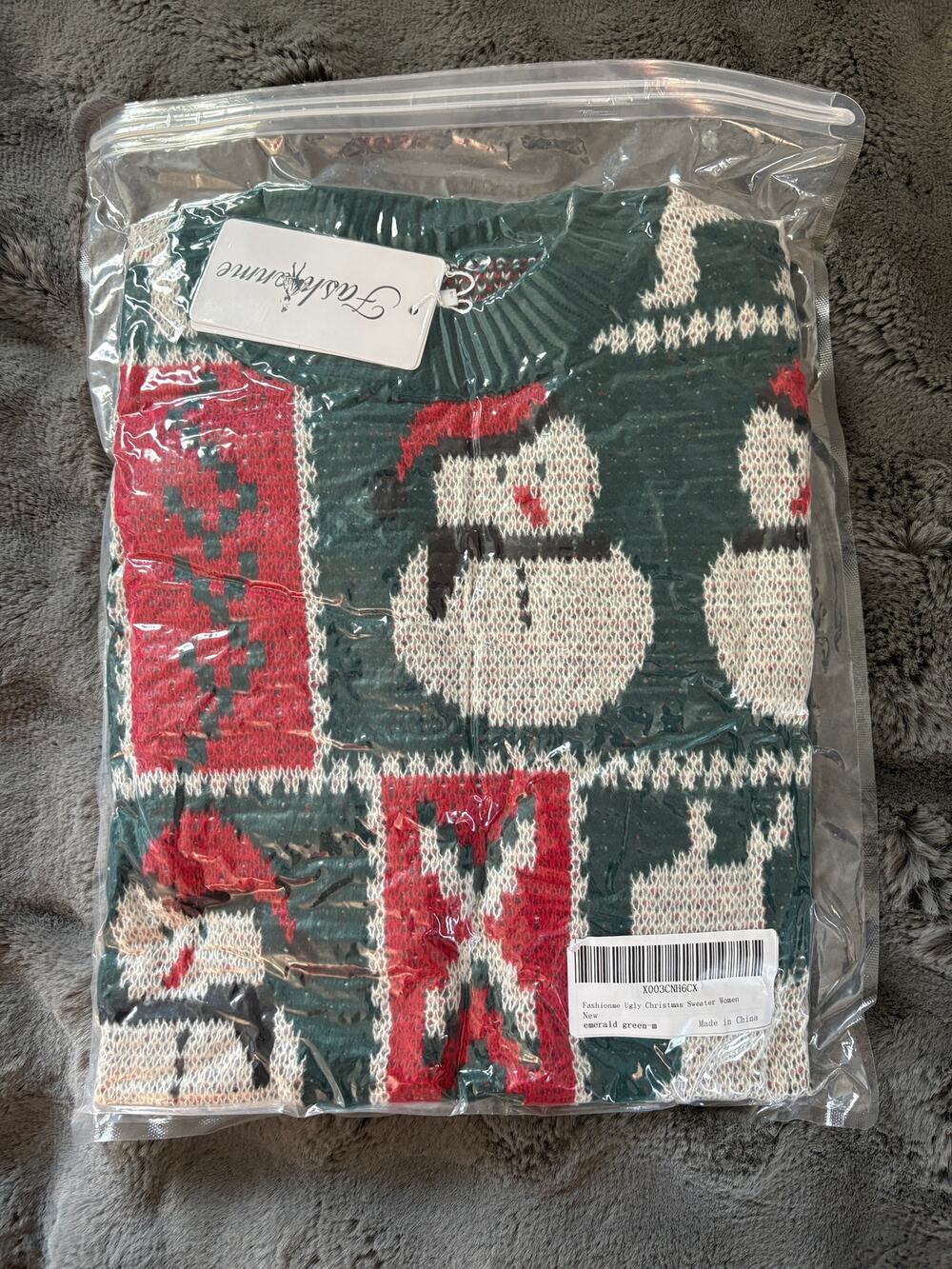 Fashionme Emerald Green Ugly Christmas Sweater Snowmen Reindeer Size M NWT